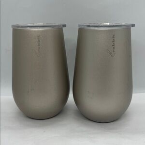Set of 2 Rabbit Stainless Insulated Tumblers Stemless Wine Travel Cups w/ Lids